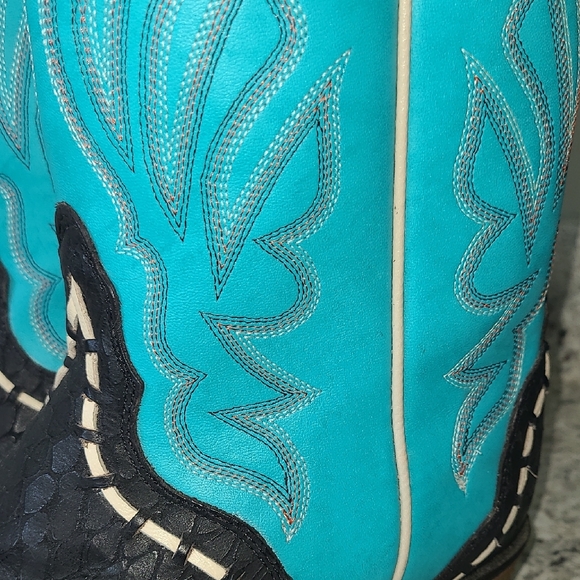 Nocona Turquoise and Black Western Heeled Boots - Picture 7 of 7